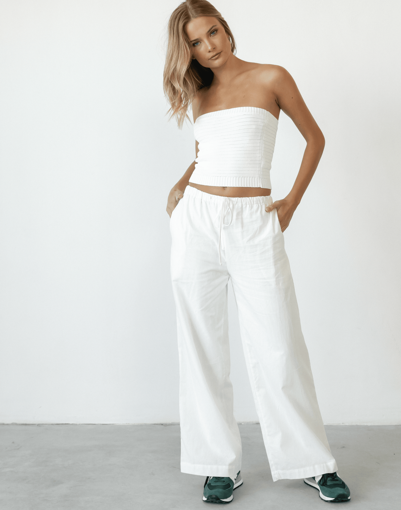Lytton Strapless Crop Top (White) - Ribbed Knit Strapless Top - Women's Top - Charcoal Clothing