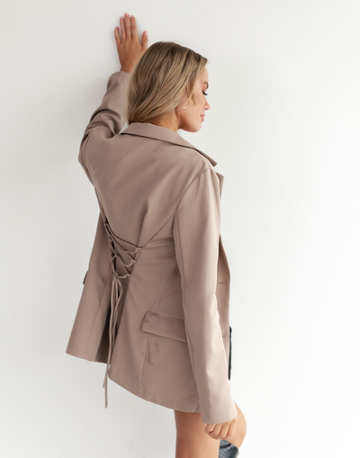 Xali Blazer (Mushroom) - Tie-up Back Blazer - Women's Outerwear - Charcoal Clothing