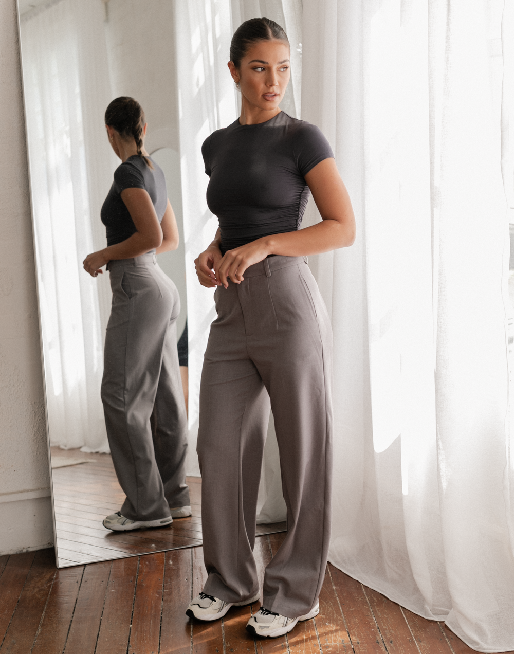Dawnson Pants (Grey) - High Waisted Work Pants - Women's Pants - Charcoal Clothing