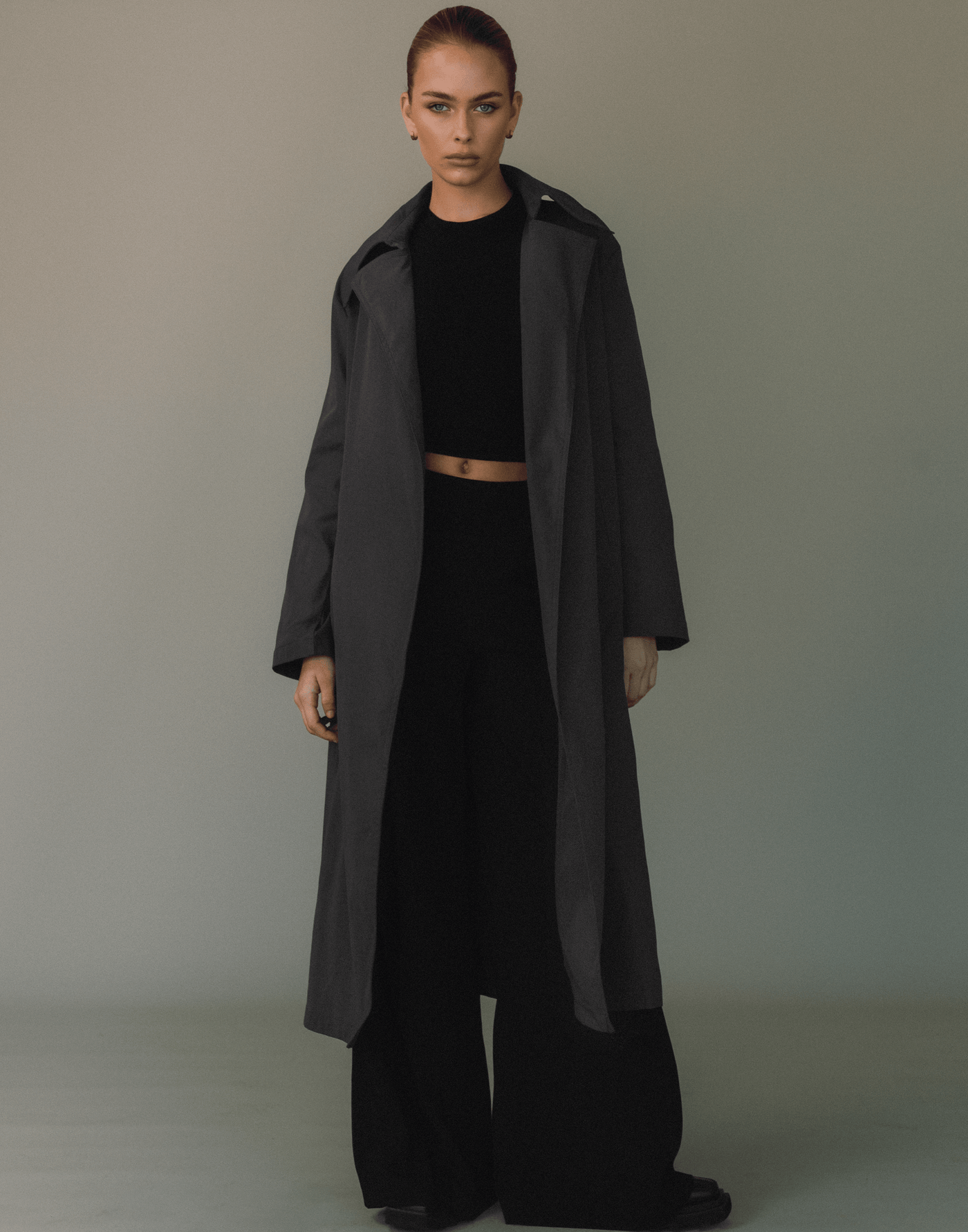 Portrait Trench Coat (Charcoal) - Long Tie-Up Jacket - Women's Outerwear - Charcoal Clothing