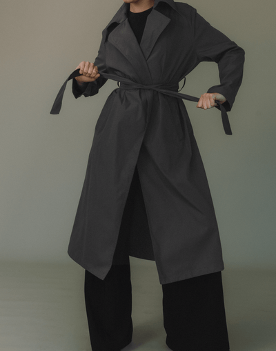 Portrait Trench Coat (Charcoal) - Long Tie-Up Jacket - Women's Outerwear - Charcoal Clothing