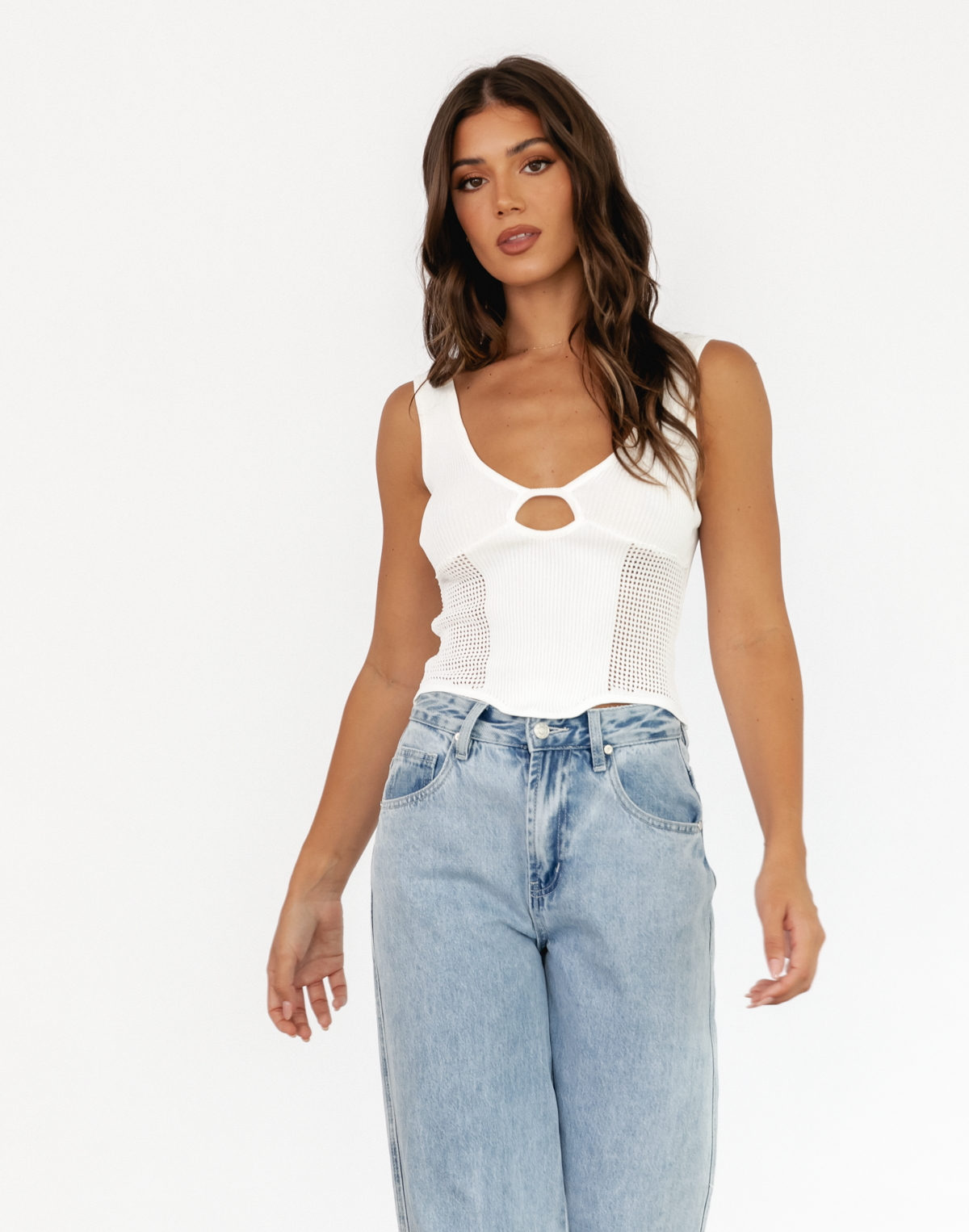 Lizzo Crop Top (White) - White Ribbed Knit Crop Top - Women's Top - Charcoal Clothing