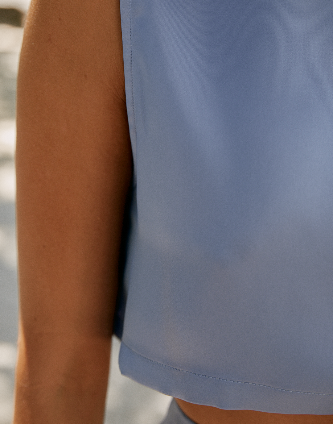 Sincerity Crop Top (Steel Blue) - Steel Blue Satin Sleeveless Open Back Crop Top - Women's Top - Charcoal Clothing
