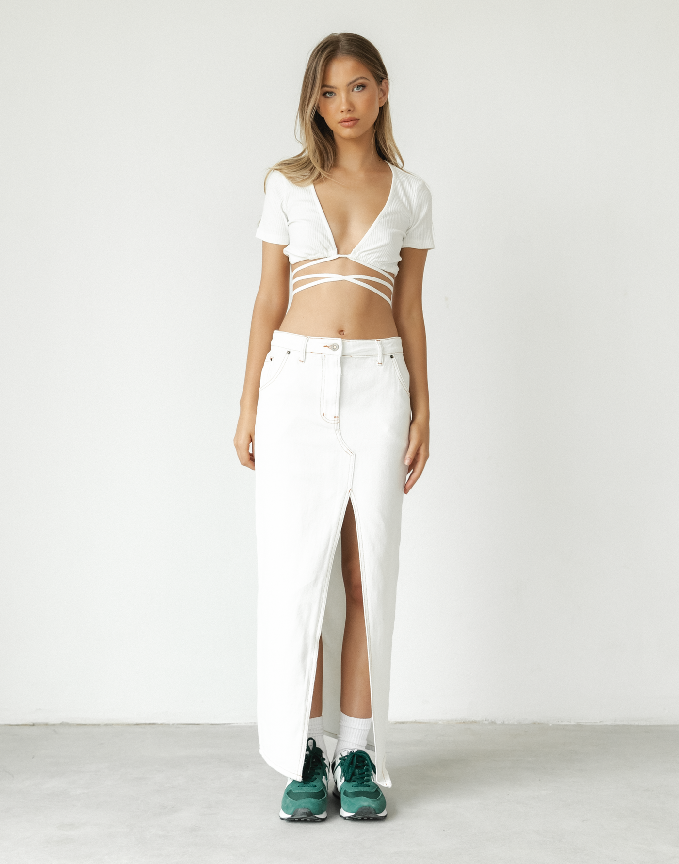 Flick Crop Top (White) - White Ribbed Crop Top - Women's Top - Charcoal Clothing