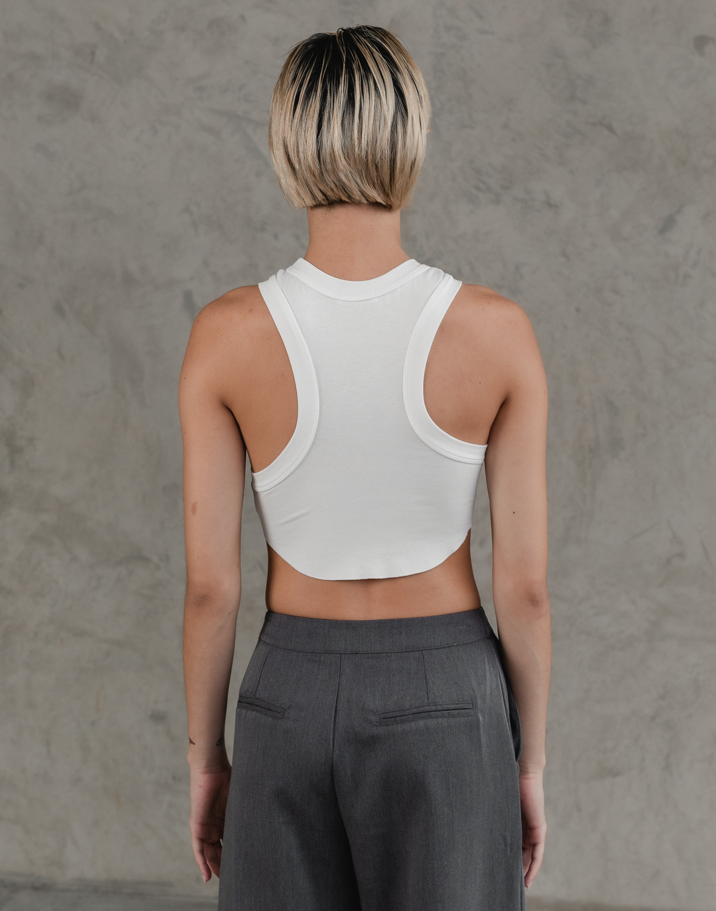 Hailee Scoop Neck Crop (White) - Scoop Neck Ribbed Tank - Women's Top - Charcoal Clothing