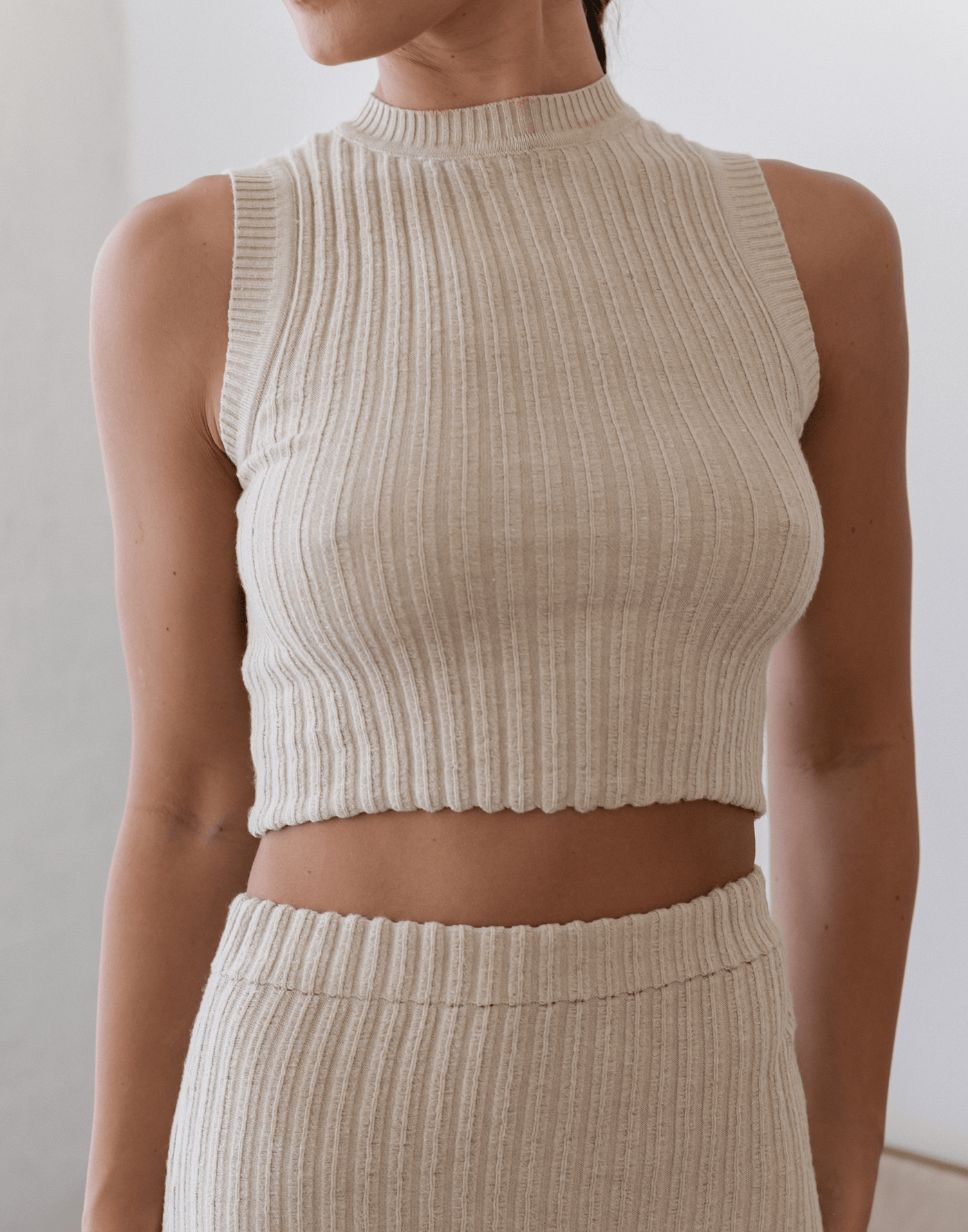 Untouchable Knit Top (Mocha) - High Neck Knit Top - Women's Top - Charcoal Clothing