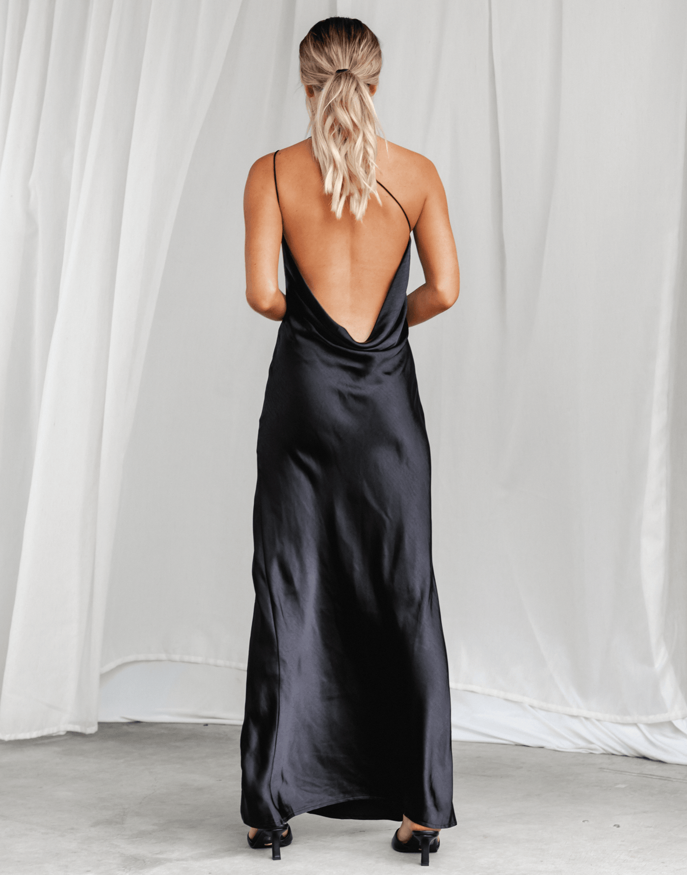 Taliah Maxi Dress (Black) - Black Silky Maxi Dress - Women's Dress - Charcoal Clothing