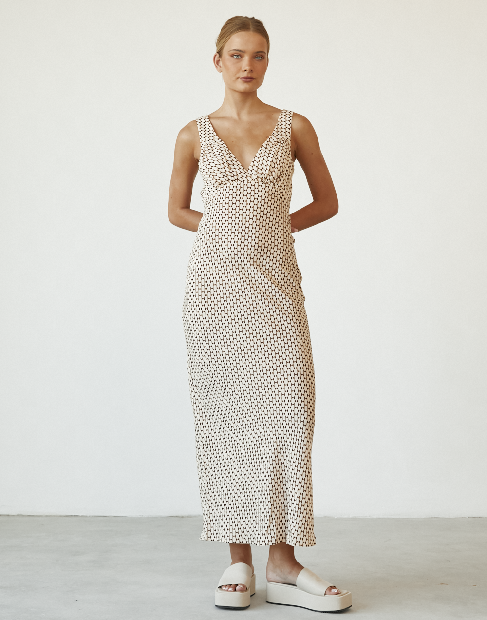 Piper Maxi Dress (Print) - V-Neck Maxi Dress - Women's Dress - Charcoal Clothing