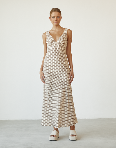 Piper Maxi Dress (Print) - V-Neck Maxi Dress - Women's Dress - Charcoal Clothing