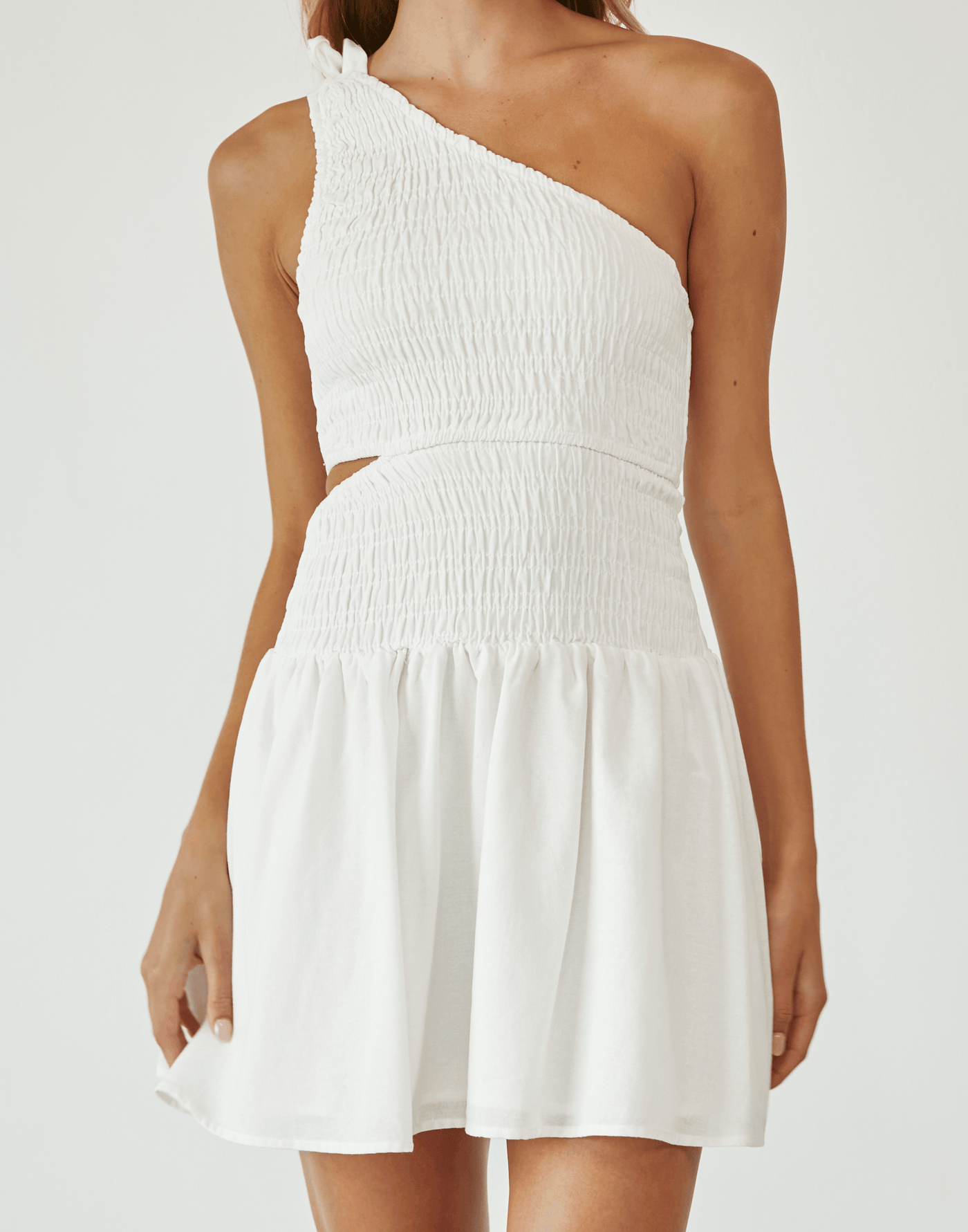 Mailee Mini Dress (White) - One Shoulder Mini Dress - Women's Dress - Charcoal Clothing