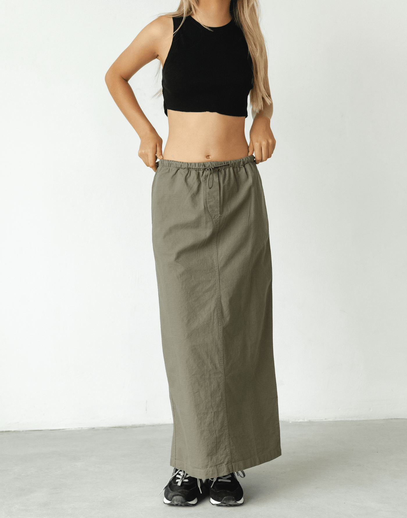 Myrtle Midi Skirt (Khaki) - Khaki Midi Skirt - Women's Skirts - Charcoal Clothing