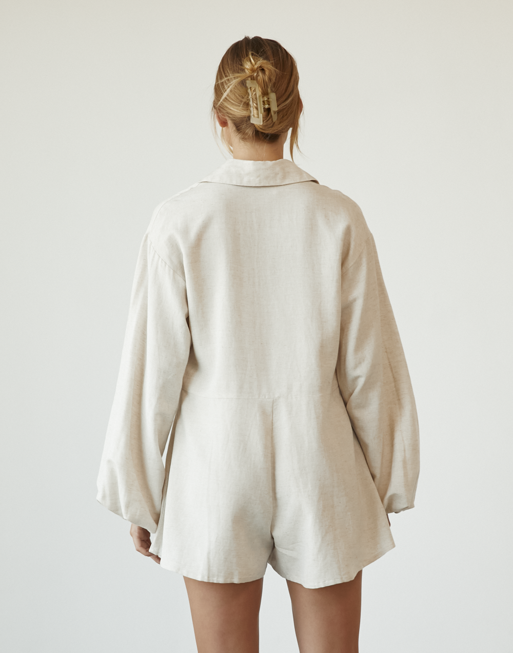 Take Your Time Playsuit (Beige) - Long Sleeved Linen Playsuit - Women's Playsuit - Charcoal Clothing