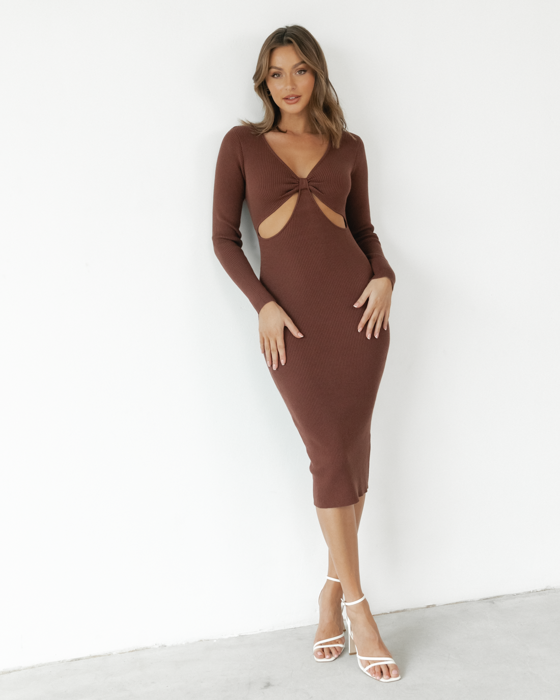 Cassandra Midi Dress (Brown) - Brown Midi Dress - Women's Dress - Charcoal Clothing