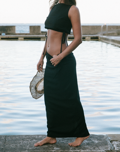 Island Dreams Maxi Skirt (Black) - Black Linen Maxi Skirt - Women's Skirt - Charcoal Clothing