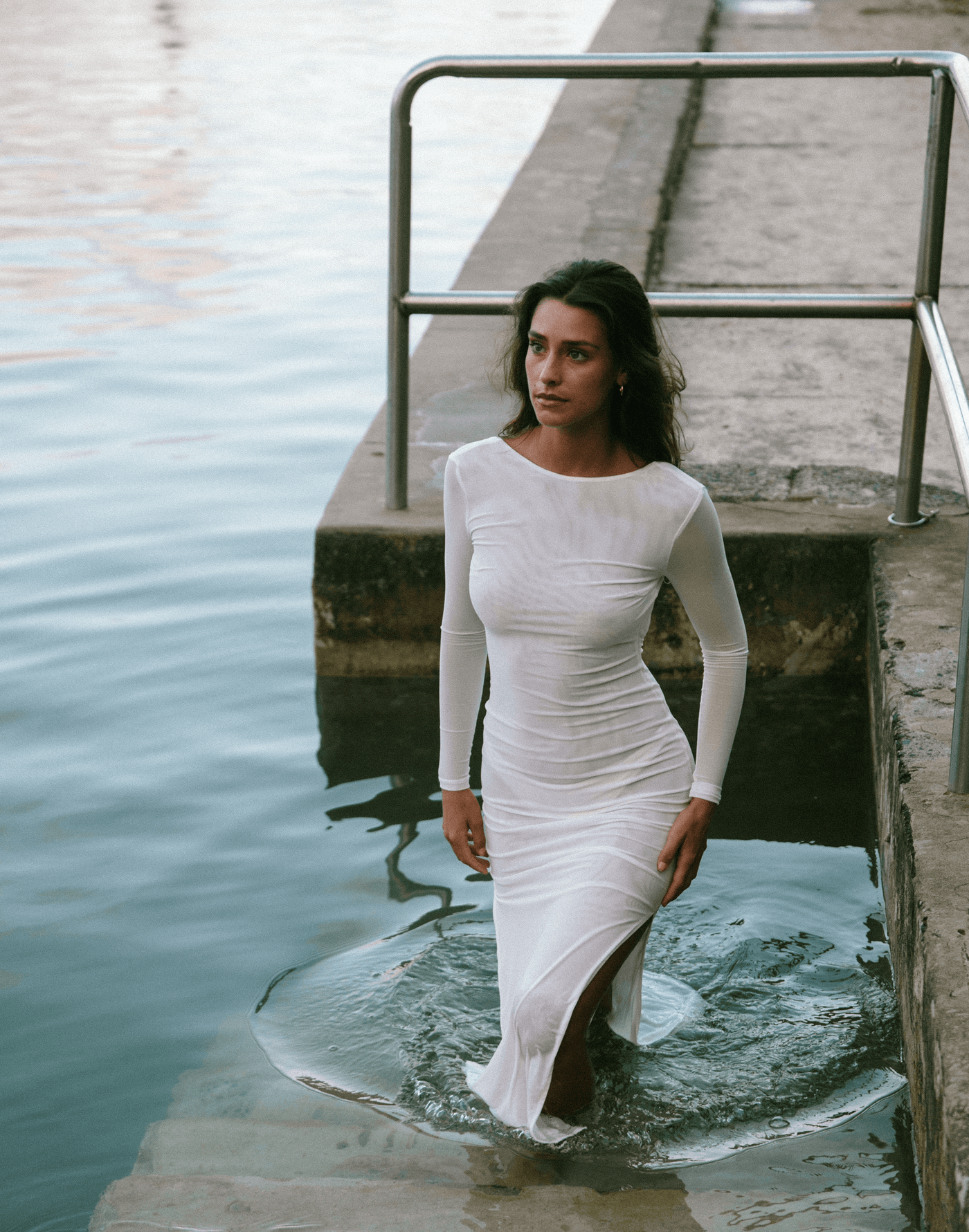 Luna Mesh Maxi Dress (White) - White Backless Mesh Maxi Dress - Women's Dress - Charcoal Clothing