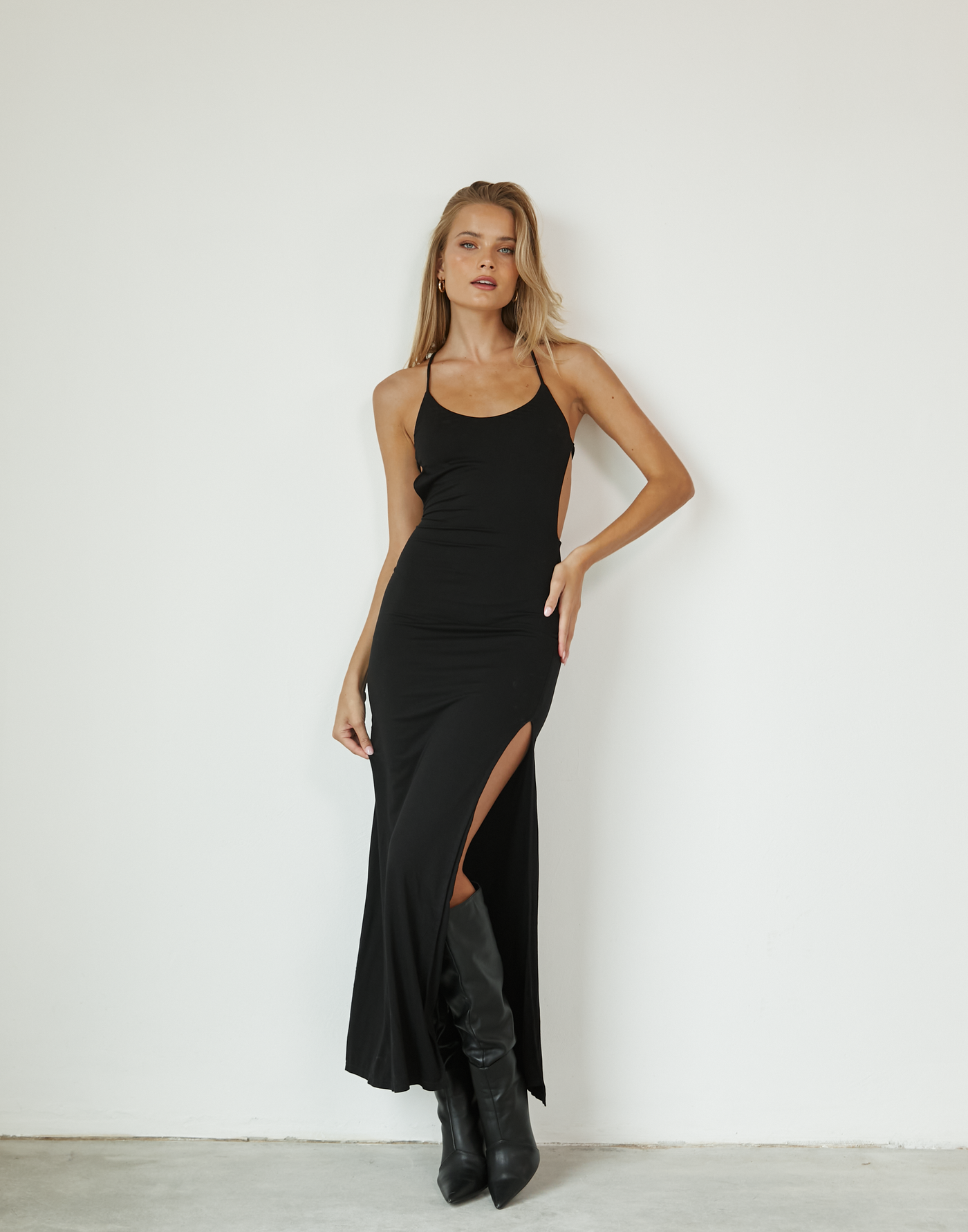 Ruth Maxi Dress (Black) - Tie-up Back Maxi Dress - Women's Dress - Charcoal Clothing