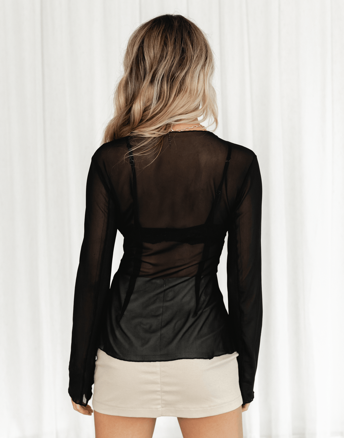 Lylah Mesh Shirt (Black) - Sheer Mesh Long Sleeve Top - Women's Top - Charcoal Clothing