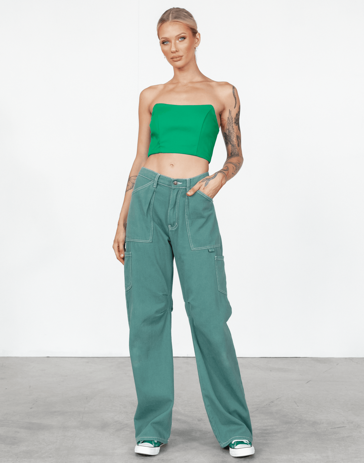 Close To You Corset Top (Green) - Fitted Crop Top - Women's Top - Charcoal Clothing