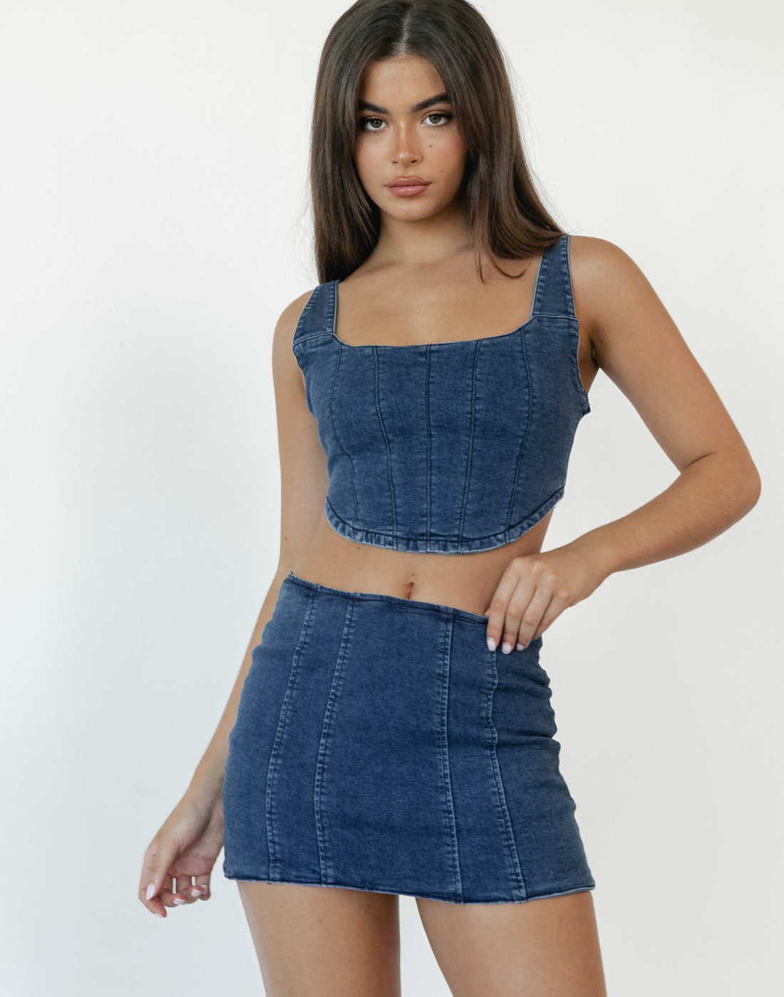 Focus Mini Skirt (Denim) - Denim Mini Skirt - Women's Outfit Sets - Charcoal Clothing
