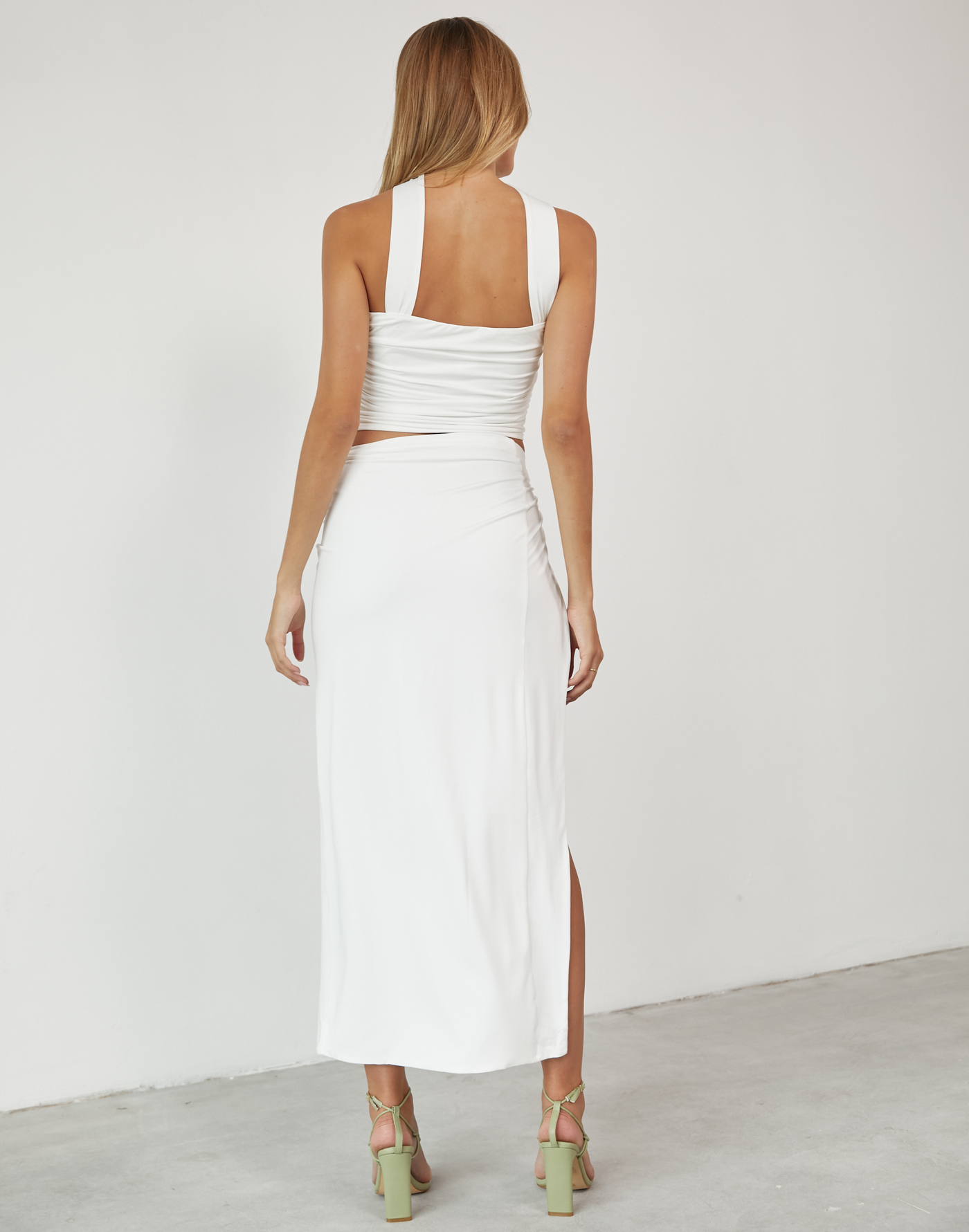 Chloe Maxi Skirt (White) - Side Knot Maxi Skirt - Women's Skirt - Charcoal Clothing