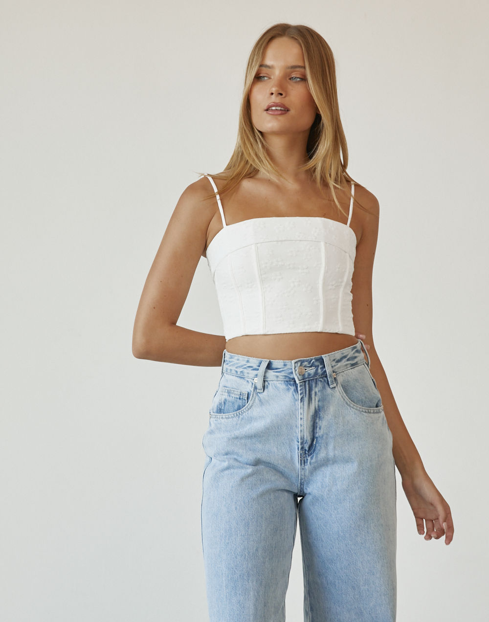 Odelle Top (White) - Corset Style Crop Top - Women's Top - Charcoal Clothing