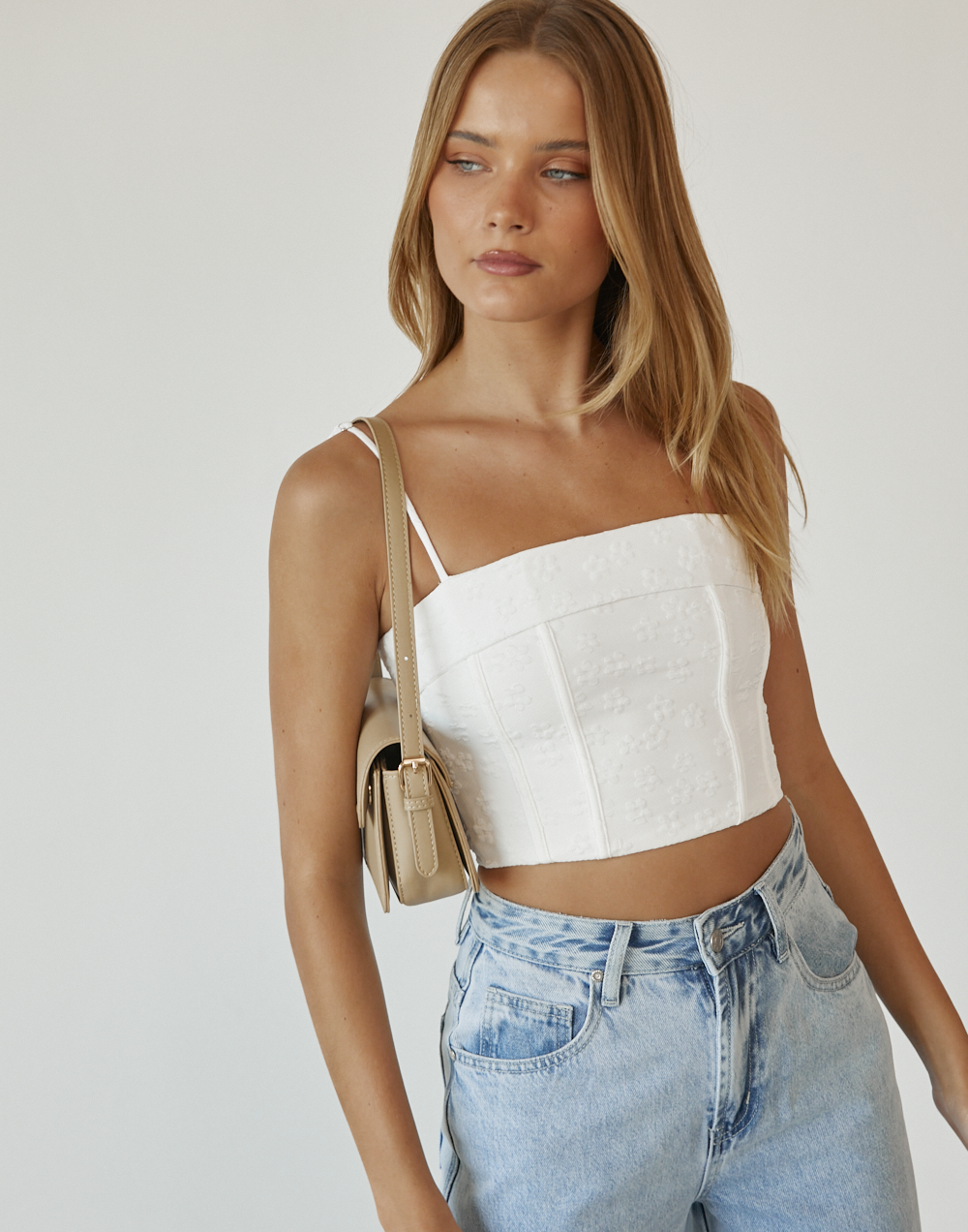 Odelle Top (White) - Corset Style Crop Top - Women's Top - Charcoal Clothing