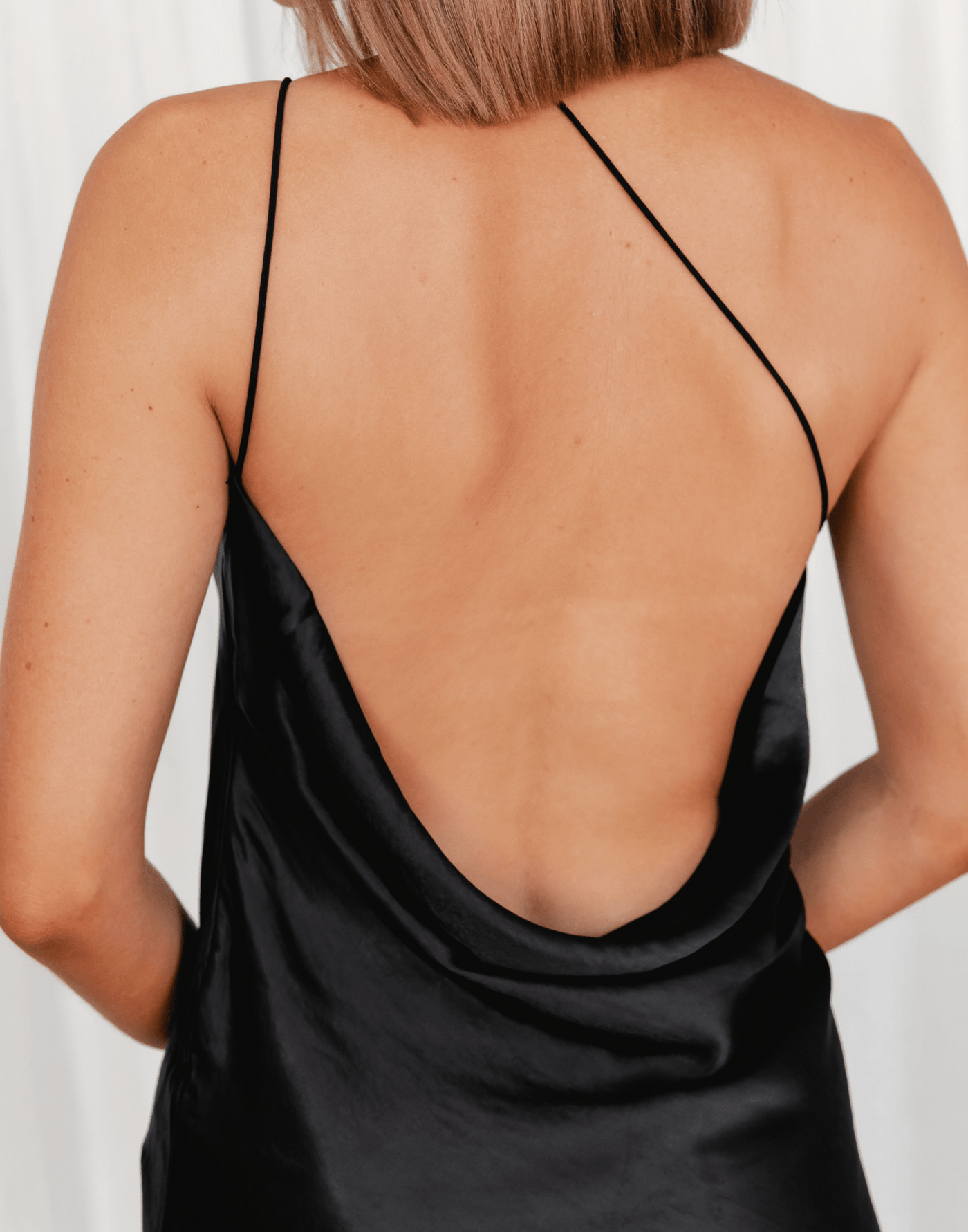 Gemini Mini Dress - Black Silk One Shoulder Mini Dress - Women's Dress - Charcoal Clothing