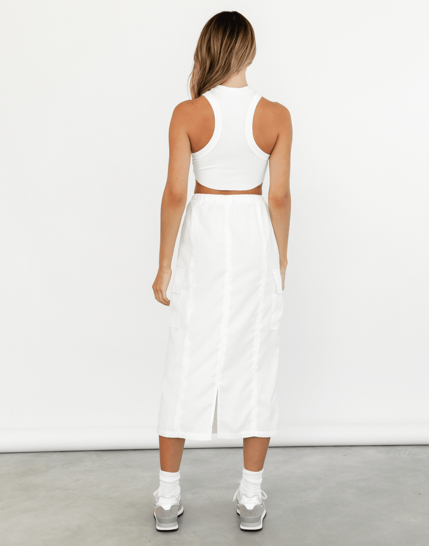 Step Back Midi Skirt (White) - White Parachute Midi Skirt - Women's Skirt - Charcoal Clothing