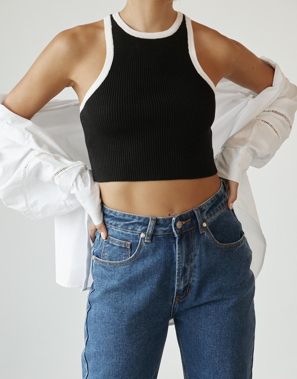 Laylani Knit Crop Top (Black/White) - Knitted Tank Top - Women's Top - Charcoal Clothing