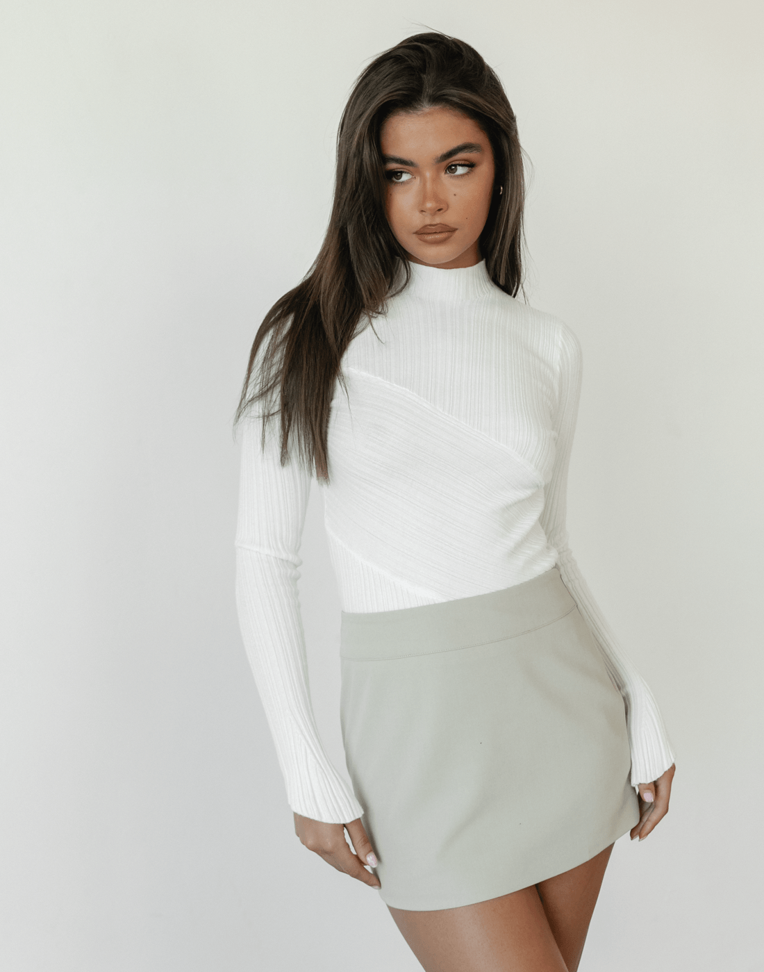  Kirsten Long Sleeve Top (White) - White Knit Long Sleeve Top - Women's Top - Charcoal Clothing