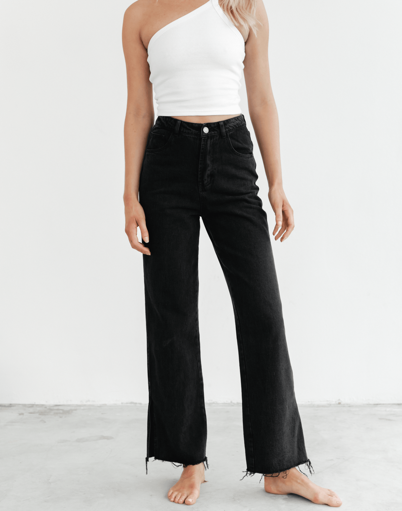 Ashton Jeans (Black) - Black High Waisted Jeans - Women's Pants - Charcoal Clothing