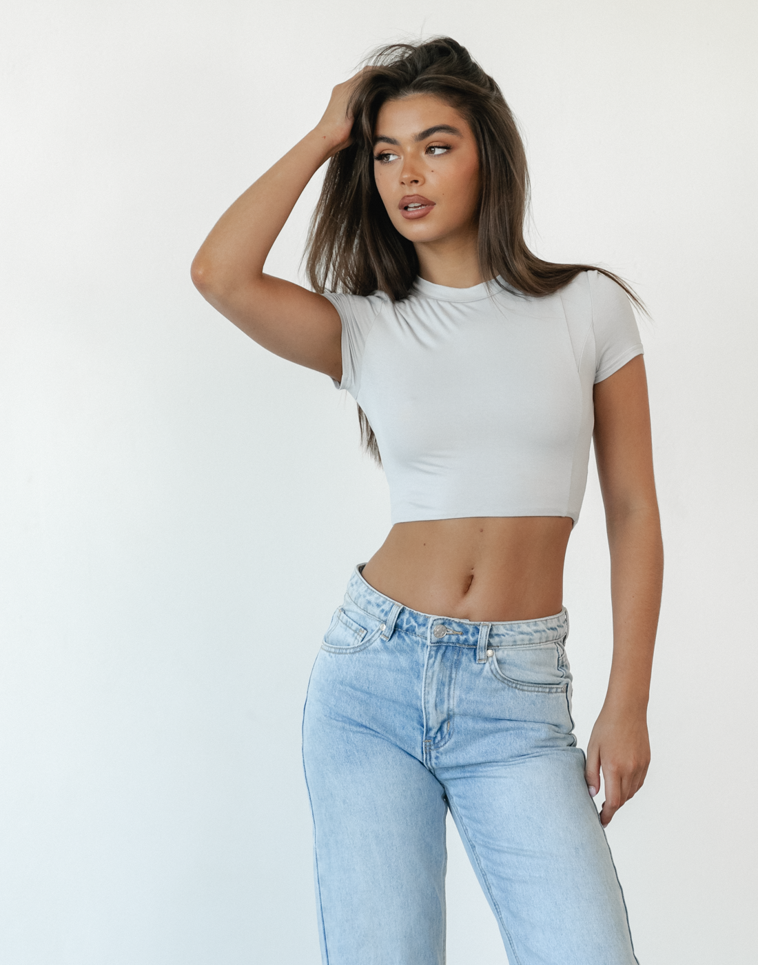 Take Care Crop Top (Grey) - Soft Cropped Tee - Women's Top - Charcoal Clothing