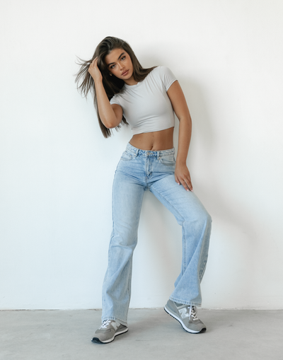 Take Care Crop Top (Grey) - Soft Cropped Tee - Women's Top - Charcoal Clothing