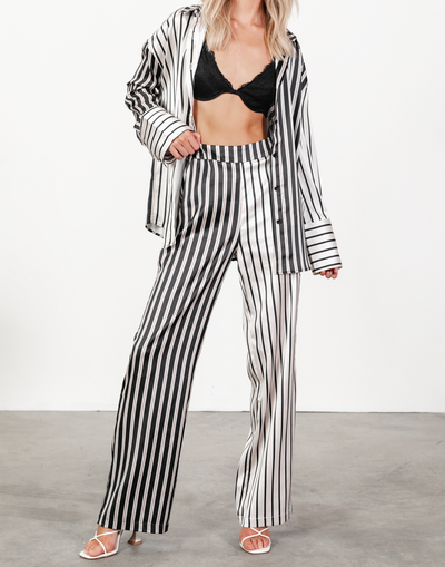 Imani Shirt (Stripe) - Cream and Black Stripe - Women's Top - Charcoal Clothing