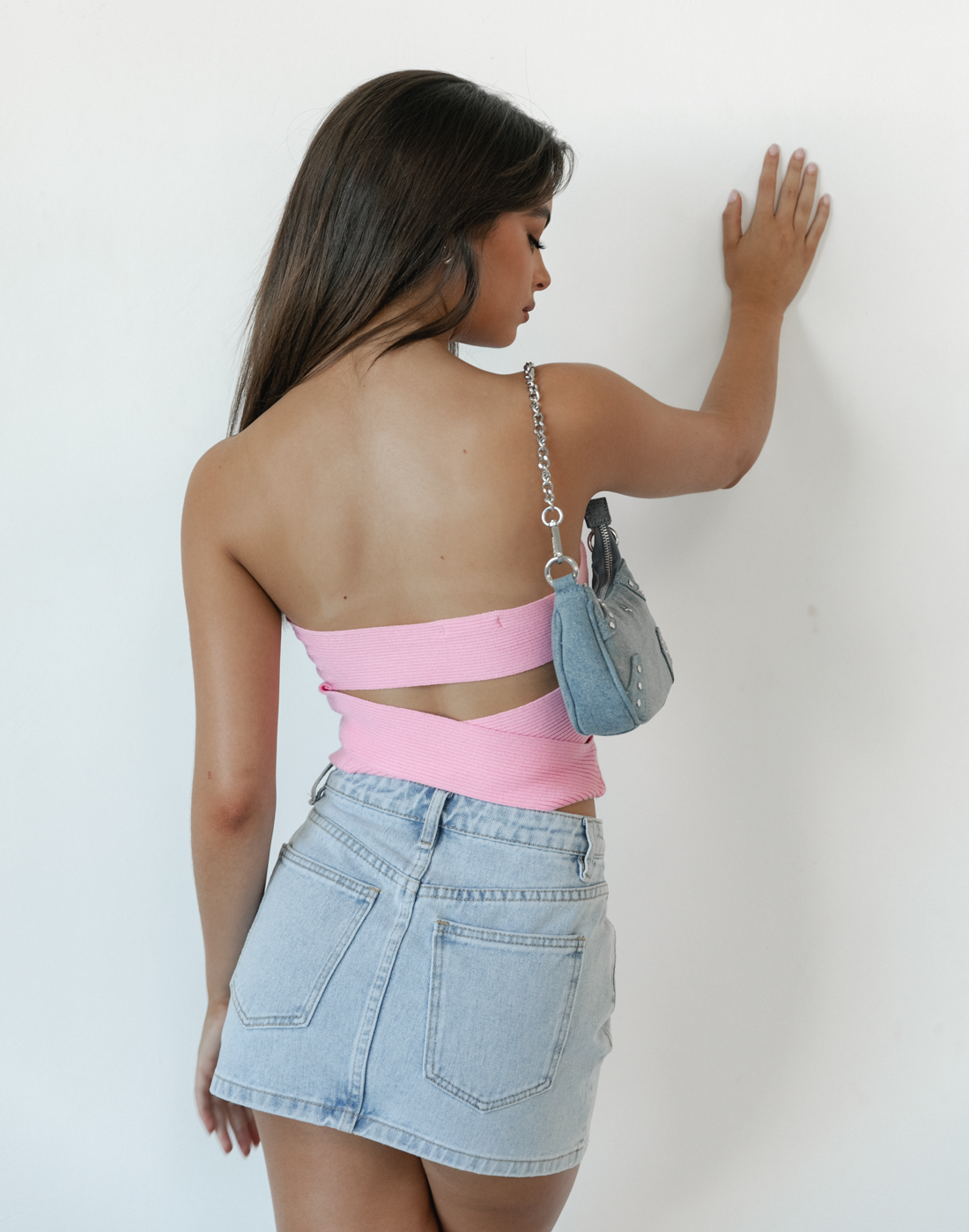 Nickita Knit Crop Top (Pink) - Back Detailing Knit Top - Women's Top - Charcoal Clothing