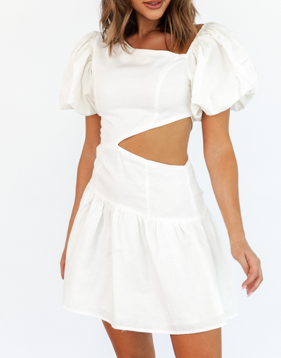 Hadlee Mini Dress (White) - Side Cut Out Dress - Women's Dress - Charcoal Clothing