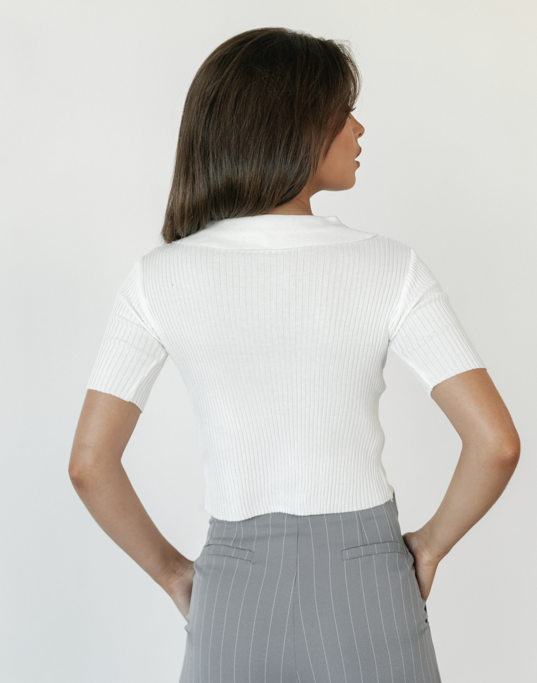 Monica Crop Top (White) - White Ribbed Knit Crop Top - Women's Top - Charcoal Clothing