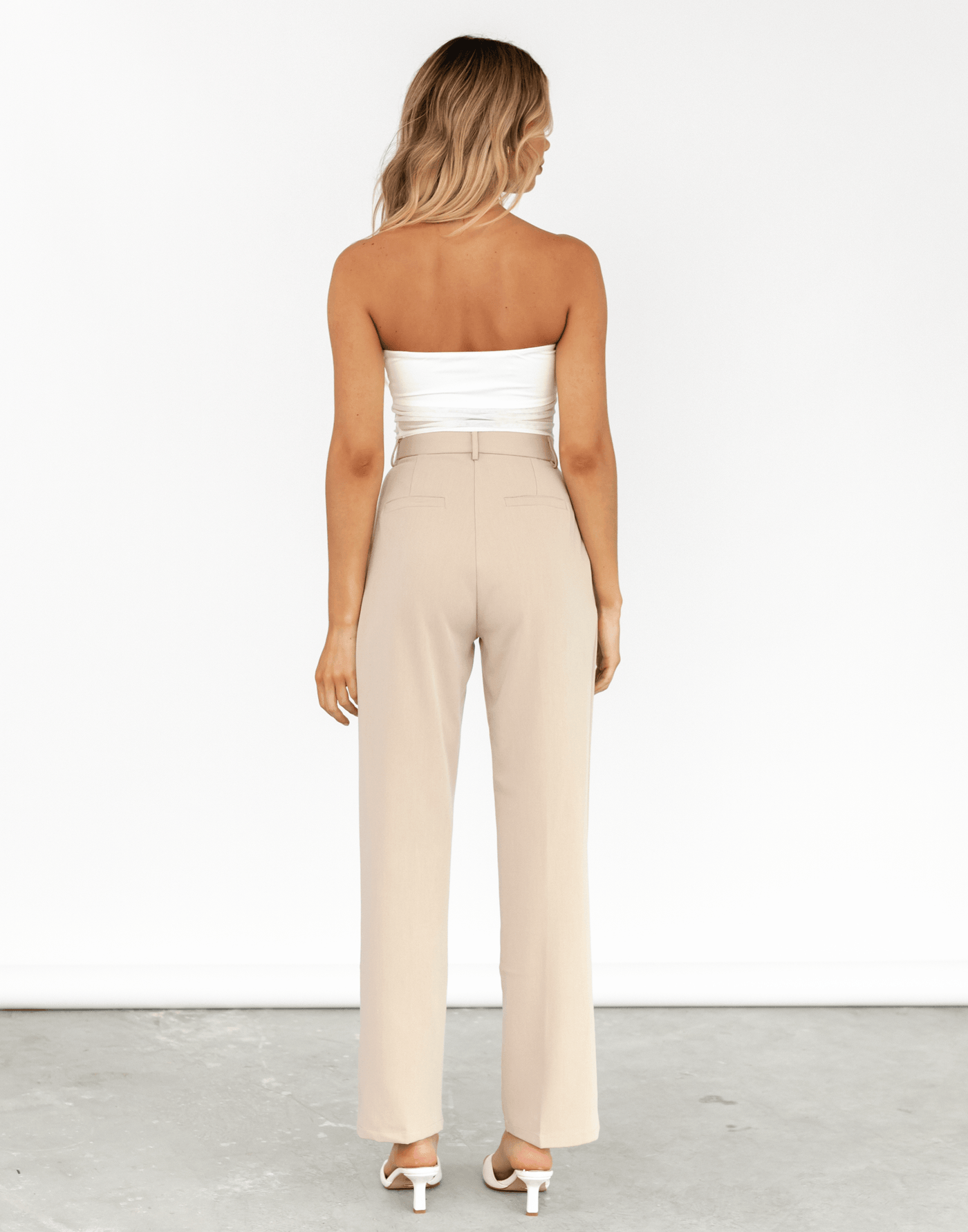 Shayla Pants (Beige) - Loose Fit Tailored Pant - Women's Pants - Charcoal Clothing