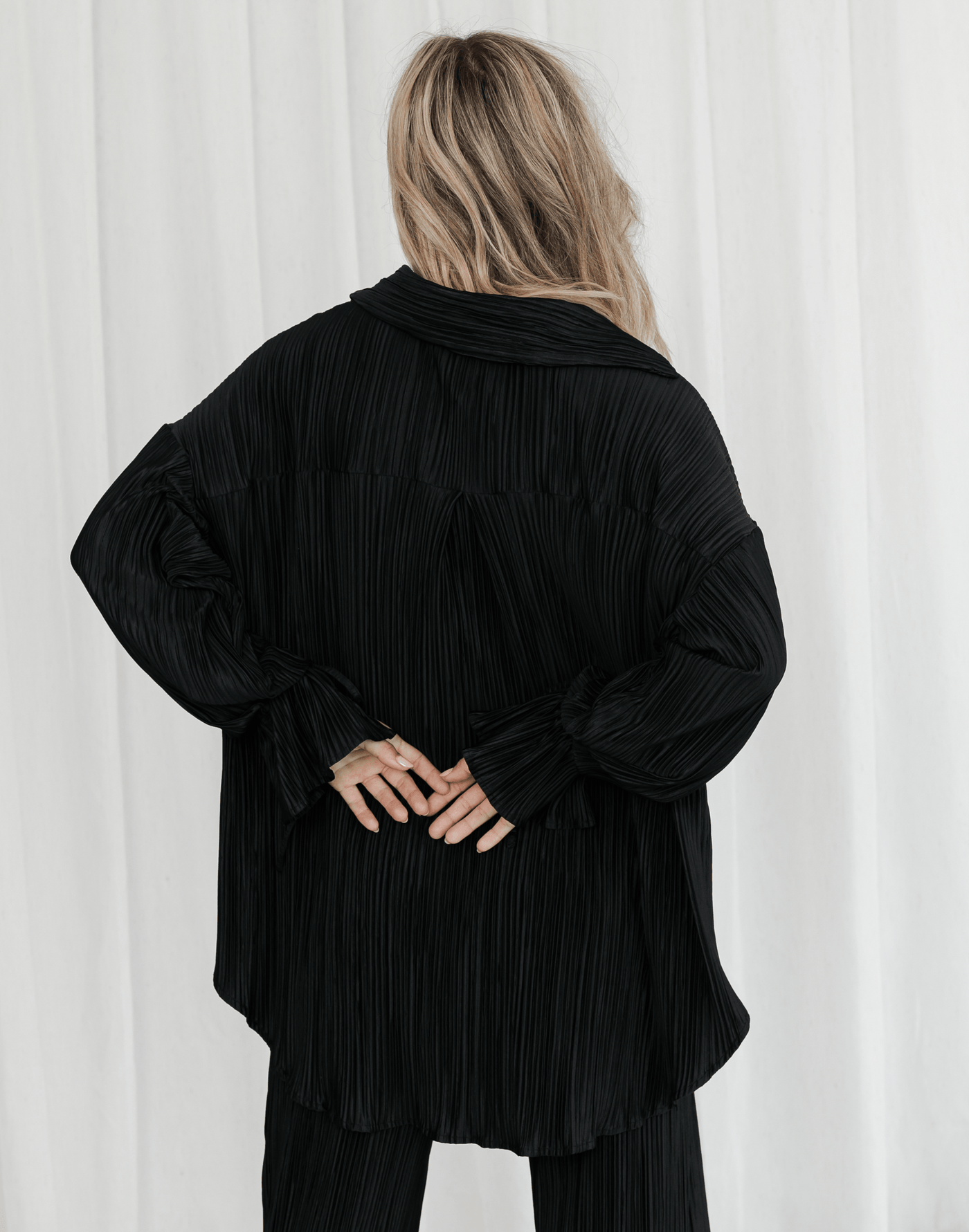 Sweet Serenity Shirt (Black) - Black Pleated Shirt - Women's Top - Charcoal Clothing
