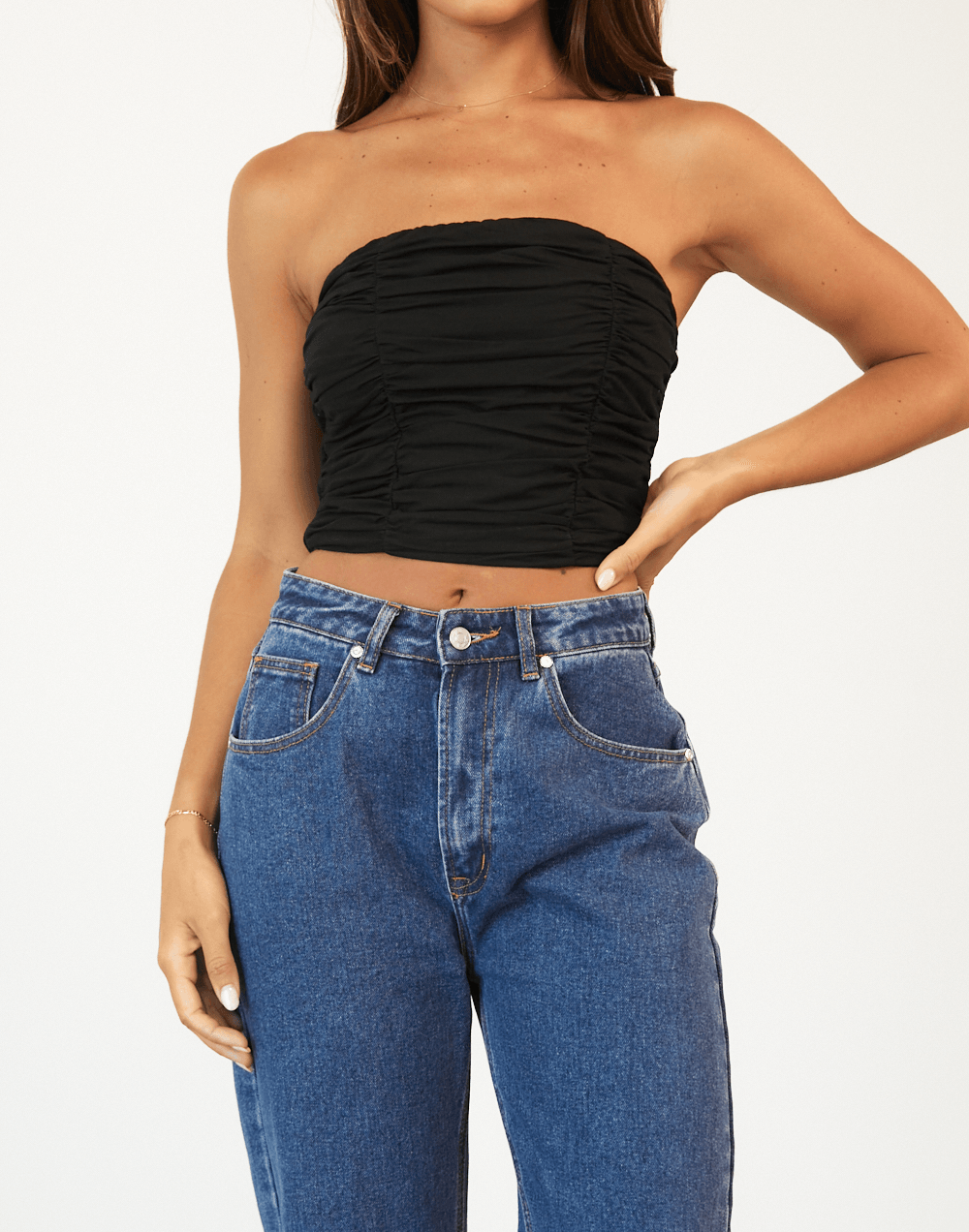 Take Me There Crop Top (Black) - Strapless Ruched Crop Top - Women's Top - Charcoal Clothing