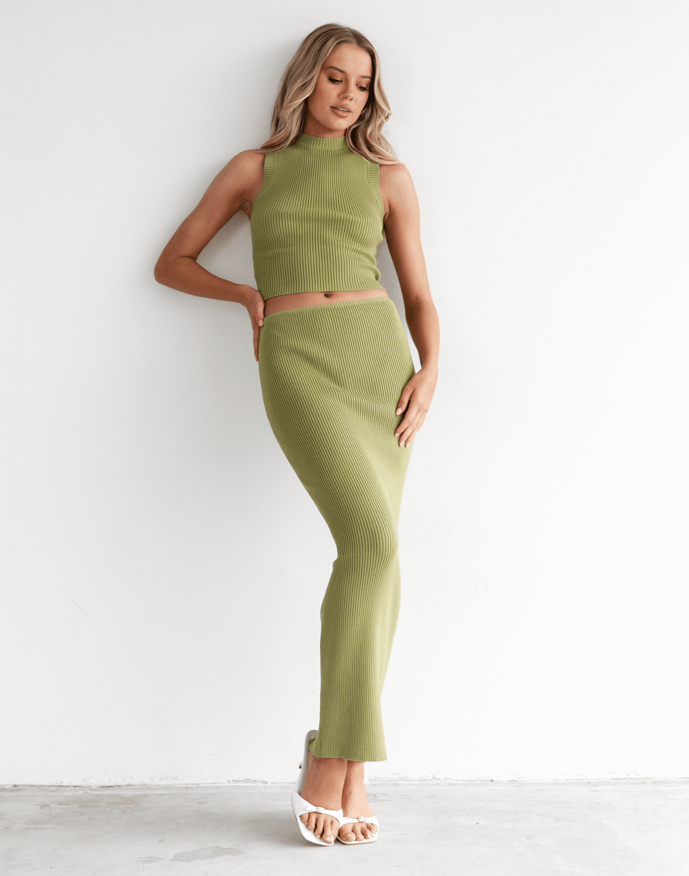 Nate Knit Maxi Skirt (Green) - Knitted Maxi Skirt - Women's Skirt - Charcoal Clothing