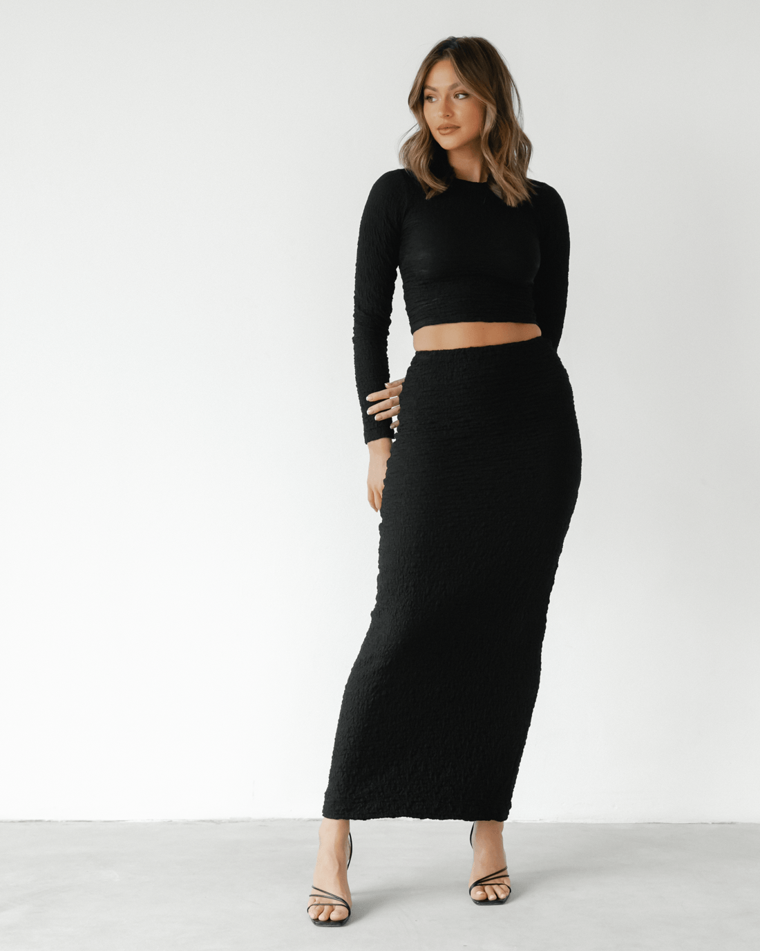 Ellah Maxi Skirt (Black) - Black Textured Maxi Skirt - Women's Skirts - Charcoal Clothing
