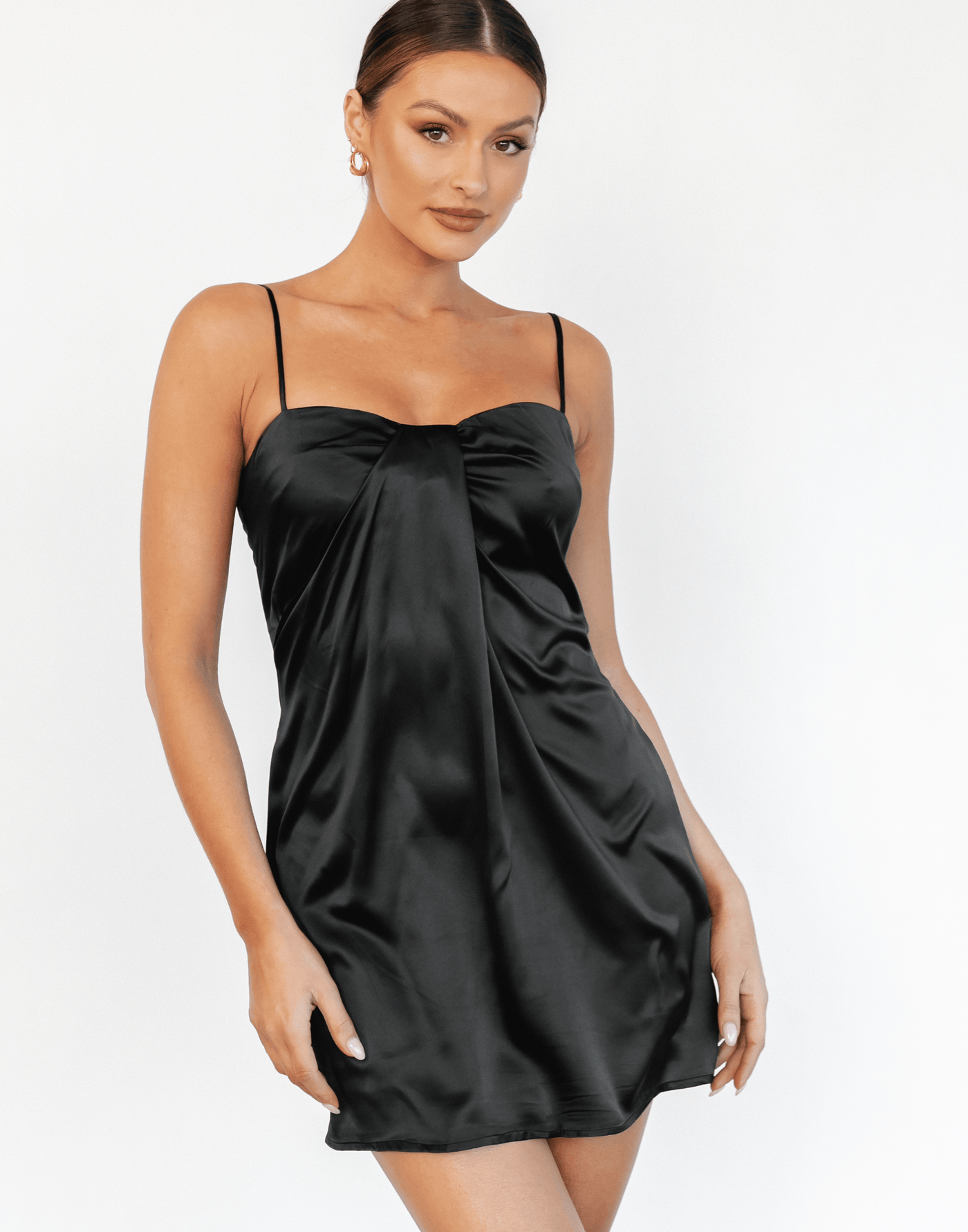 Naha Mini Dress (Black) - Silky Mini Dress - Women's Dress - Charcoal Clothing