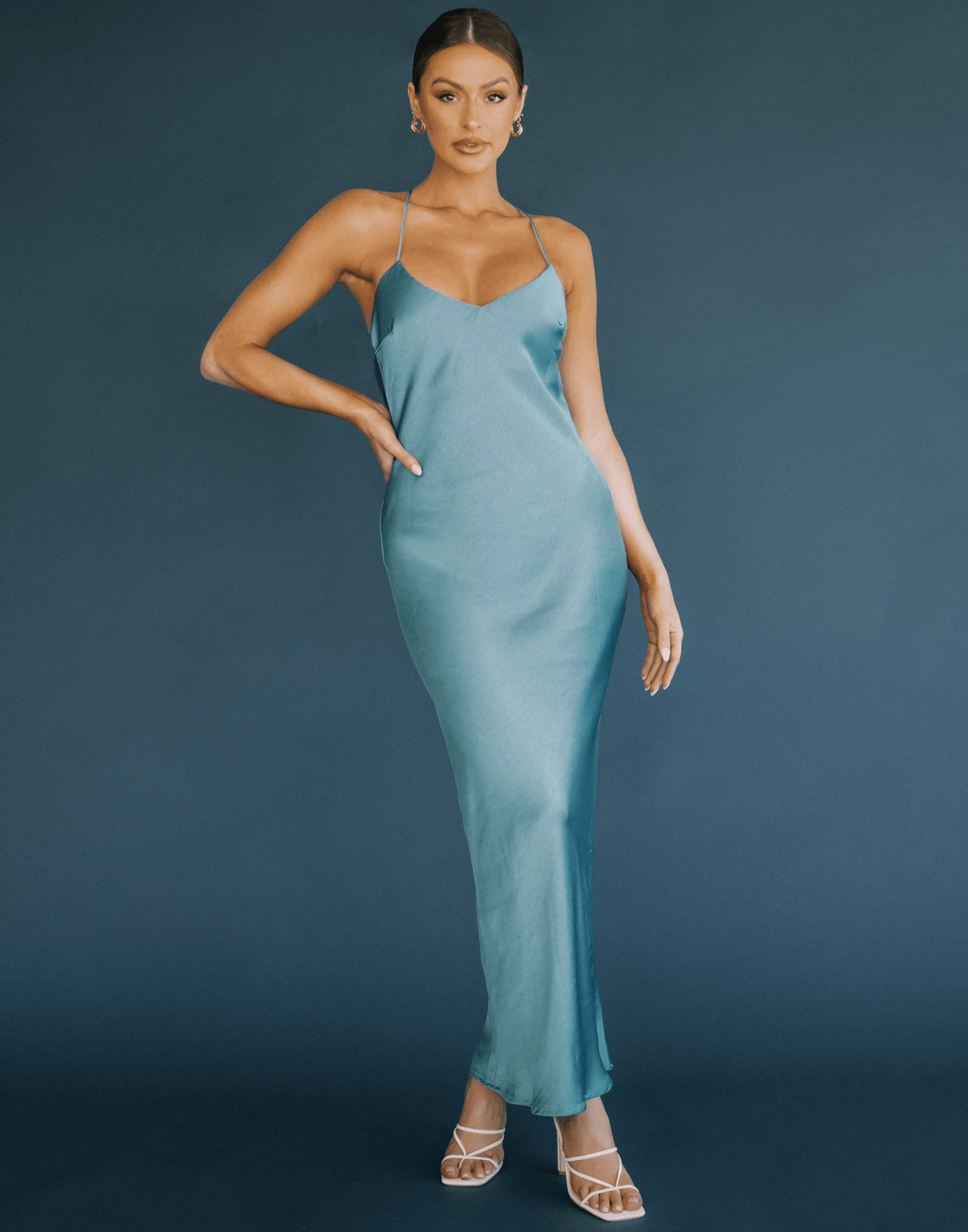 Ceclia Maxi Dress (Teal Blue) - Blue Silk Maxi Dress - Women's Dress - Charcoal Clothing