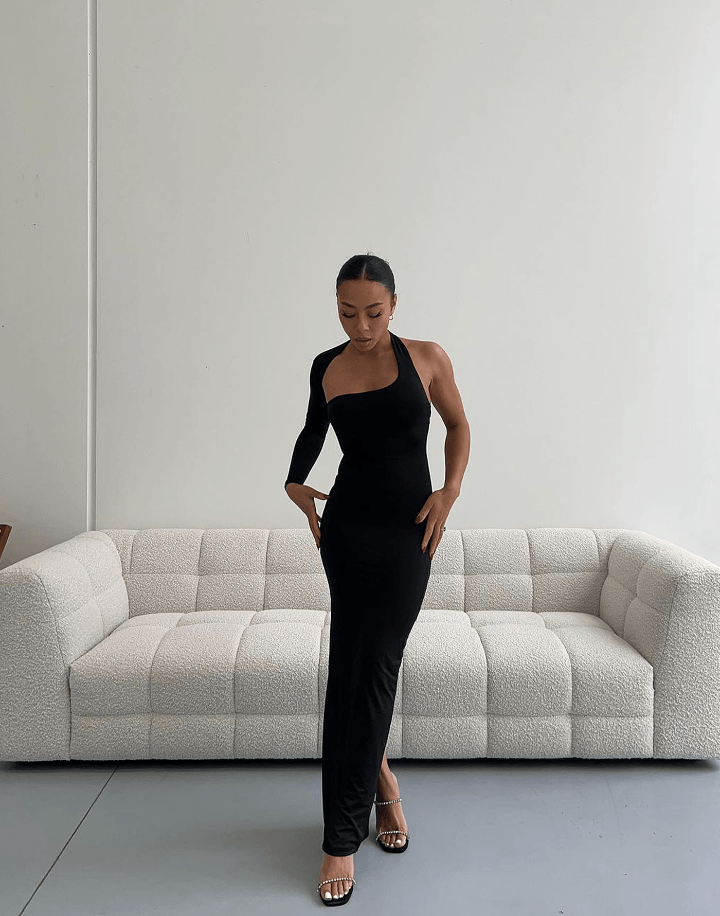 Ryleigh Maxi Dress (Black) - One Sleeve Maxi Dress - Women's Dress - Charcoal Clothing