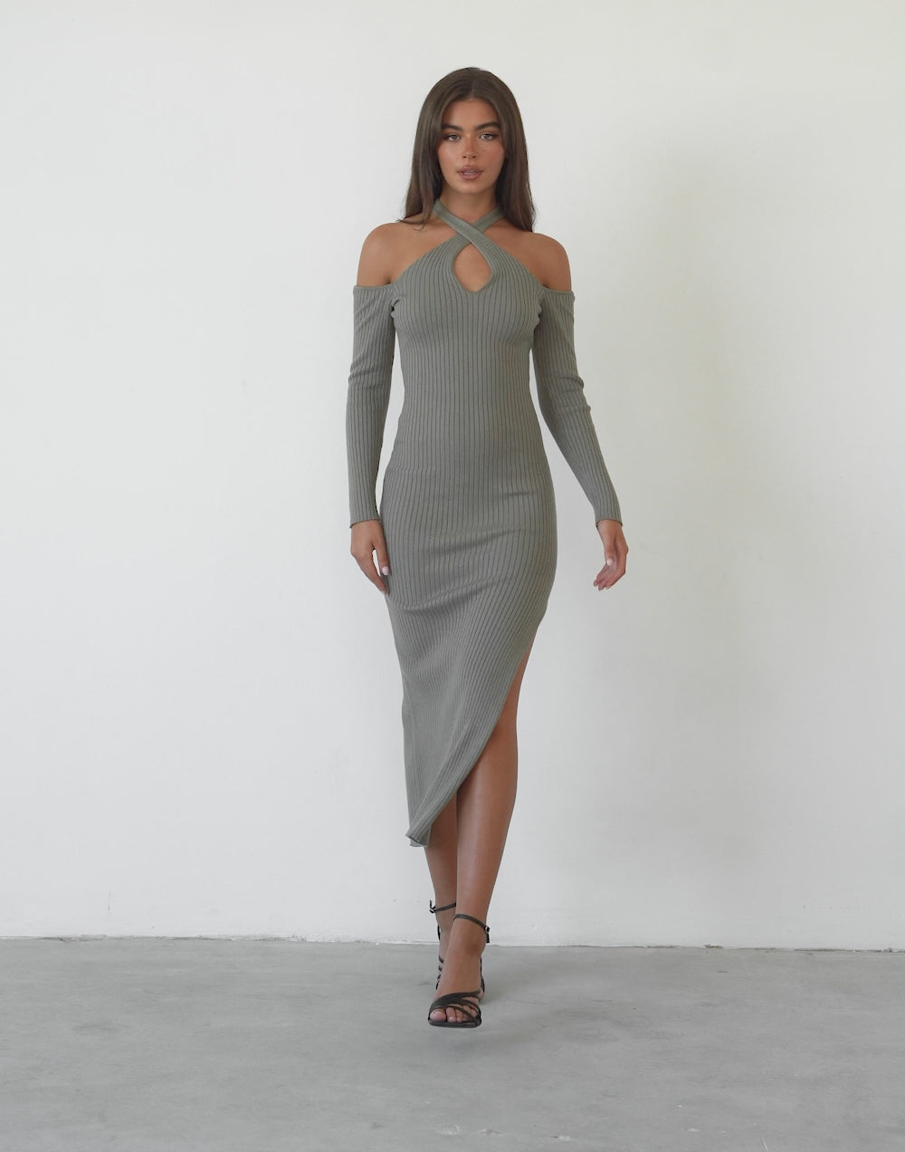 Arielle Midi Dress (Khaki)
