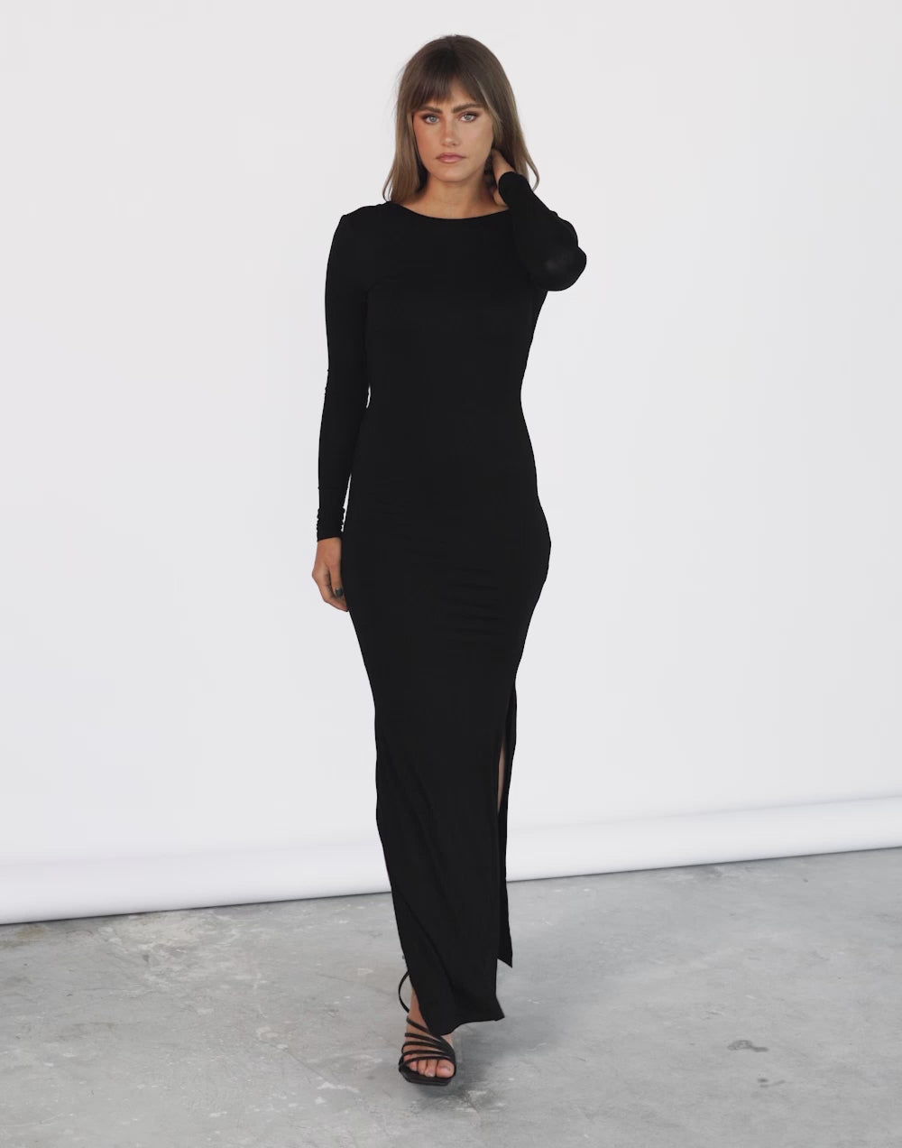 Luna Long Sleeve Maxi Dress (Black)