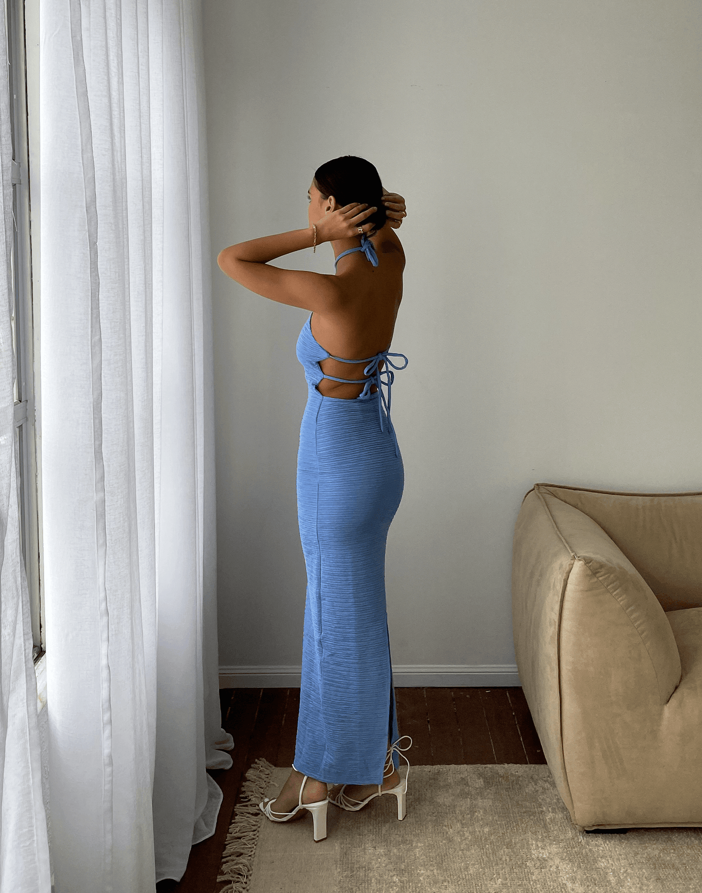 Alessandra Maxi Dress (Blue) - Halter Style Maxi Dress - Women's Dress - Charcoal Clothing